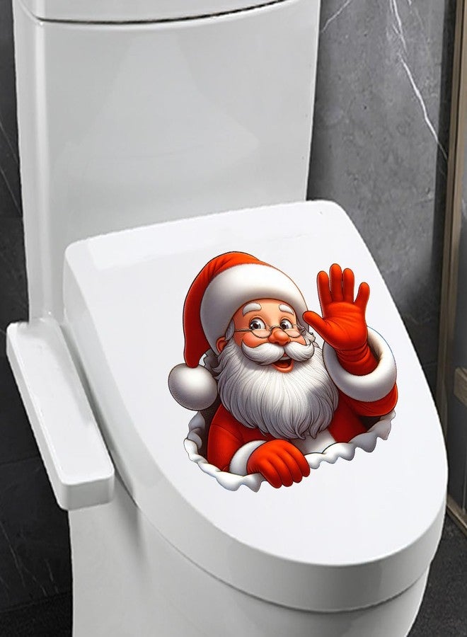 Iprokiu Christmas Toilet Sticker Funny Christmas Santa Claus Snowman Elf Toilet Seat Cover Decoration Waterproof Toilet Seat Lid Decal Bathroom Wall Sticker (Smile Santa Claus) - Image 3