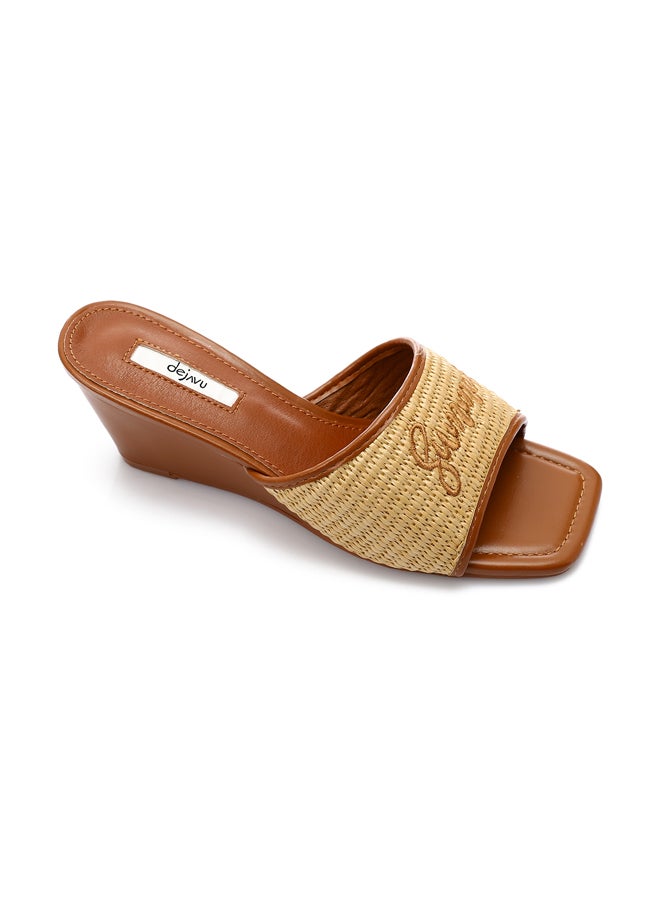 Embroidered Heeled Leather Slippers