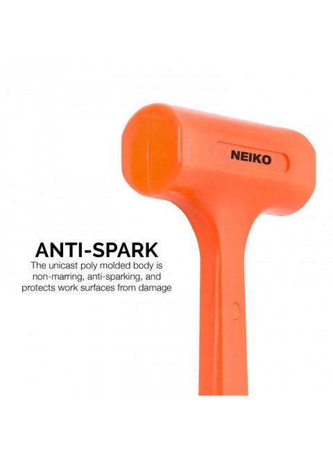 NEIKO 02848A 3 LB Dead Blow Hammer, Neon Orange | Unibody Molded | Checkered Grip | Spark and Rebound Resistant
