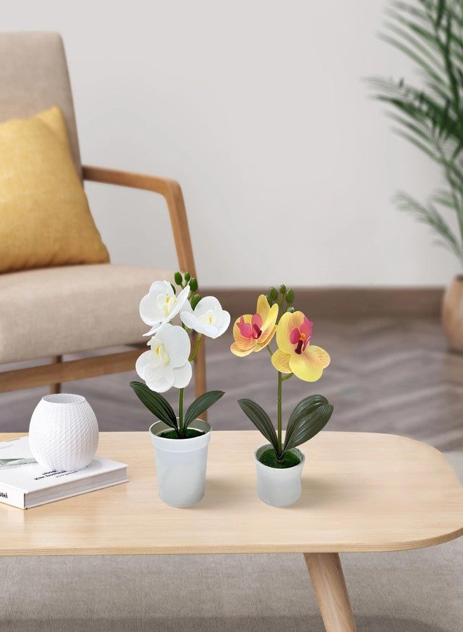 Varku 4 Pcs Artificial Orchids That Look Real with Pot, Small Silk Flowers for Home Decor Indoor, Faux Phalaenopsis Plants, Mini Potted Desk Decor, Vibrant Colors, No Maintenance Needed - Image 2