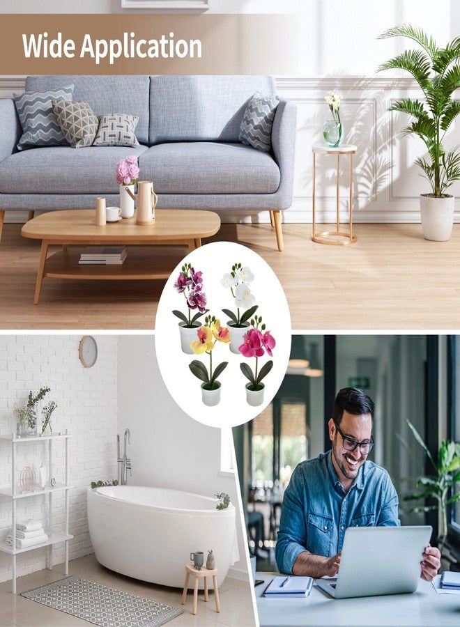 Varku 4 Pcs Artificial Orchids That Look Real with Pot, Small Silk Flowers for Home Decor Indoor, Faux Phalaenopsis Plants, Mini Potted Desk Decor, Vibrant Colors, No Maintenance Needed - Image 5