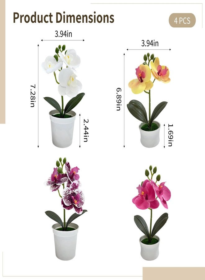 Varku 4 Pcs Artificial Orchids That Look Real with Pot, Small Silk Flowers for Home Decor Indoor, Faux Phalaenopsis Plants, Mini Potted Desk Decor, Vibrant Colors, No Maintenance Needed - Image 4