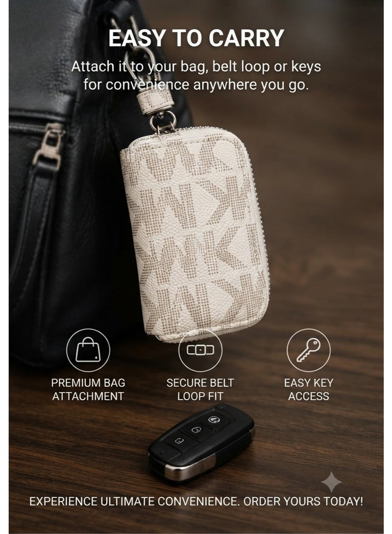 Premium PU Leather Car Key Case with Zipper – Protective Smart Car Key Holder with Metal Hook & Built-in Key Chain – Anti-Scratch, Shock Resistant & Compact Key Fob Organizer - Image 3