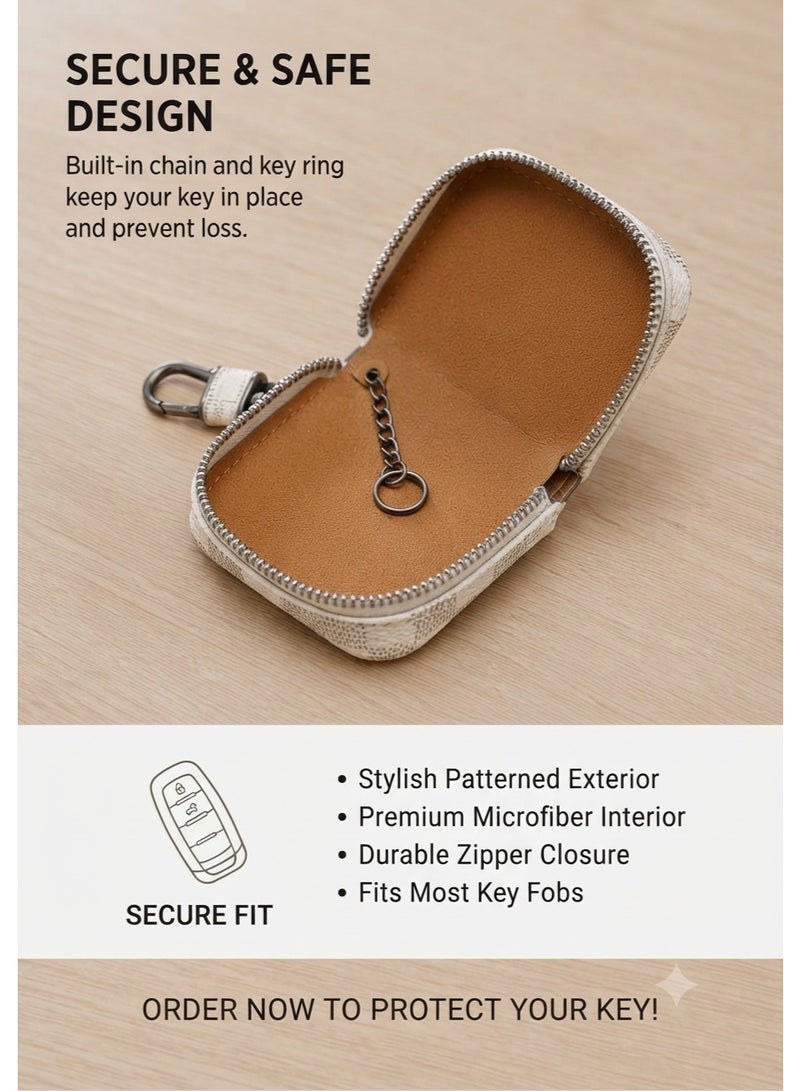 Premium PU Leather Car Key Case with Zipper – Protective Smart Car Key Holder with Metal Hook & Built-in Key Chain – Anti-Scratch, Shock Resistant & Compact Key Fob Organizer - Image 4