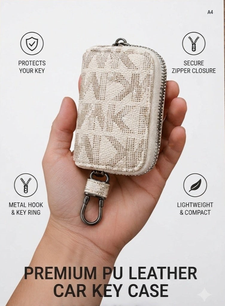 Premium PU Leather Car Key Case with Zipper – Protective Smart Car Key Holder with Metal Hook & Built-in Key Chain – Anti-Scratch, Shock Resistant & Compact Key Fob Organizer - Image 1