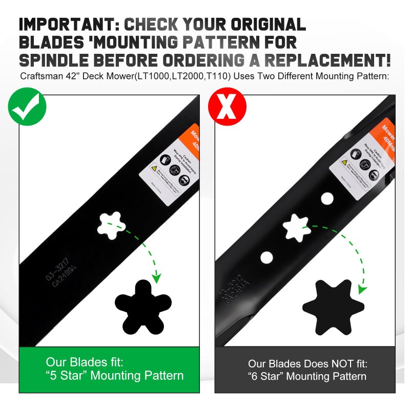 Grasscool 134149 Mulching Blades with 5-Star Mounting Pattern for Craftsman 42 inch Deck Riding Lawn Mower Replace 138971 532138971 138498 - Image 2