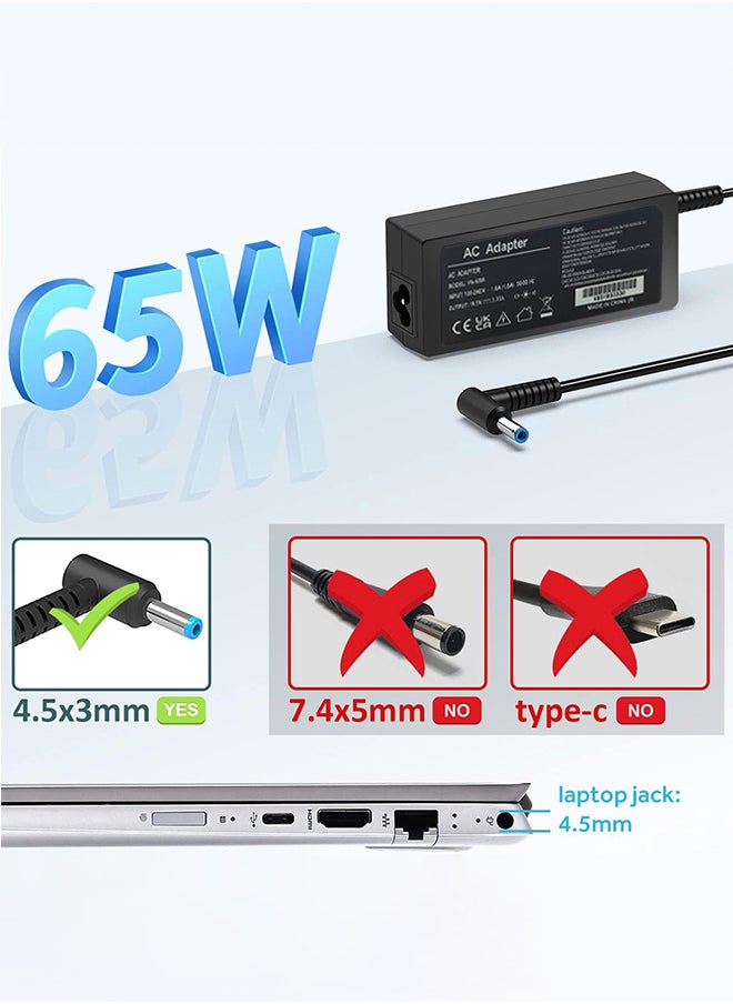 VINSOC HP Laptop Charger 65W 45W 19.5V AC Adapter Replacement for HP Chromebook 11 14 G3 G4 Pavilion X360 11 13 15-f Envy 13 15 17 Stream 11 13 14 Elitebook Folio 1040 g1 Laptop (Blue Tip 4.5x3.0mm)  - Image 3