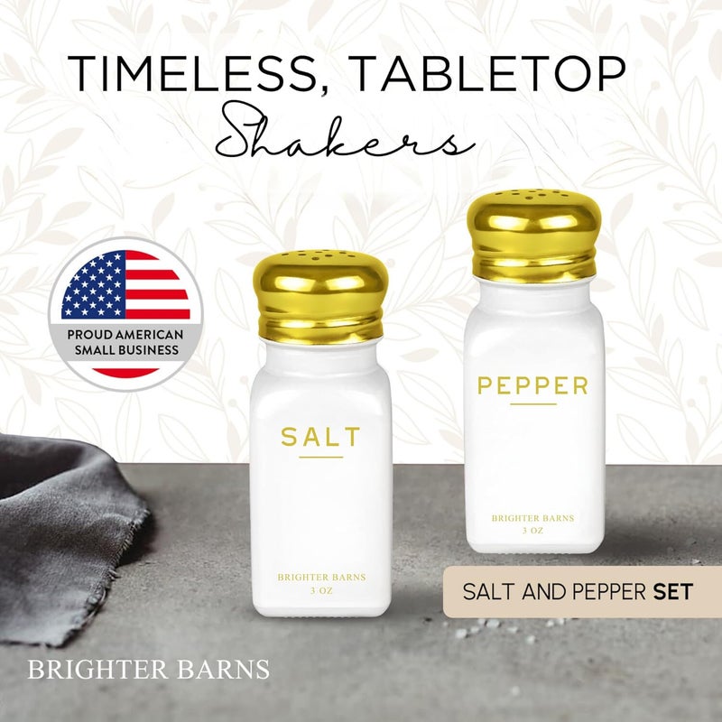Brighter Barns Gold Salt and Pepper Shakers Set by Brighter Barns  Modern Kitchen Decor White and Gold Kitchen Decor  Accessories  Vintage Glass Shakers with Stainless Steel Lids for Home Restaurant - Image 2