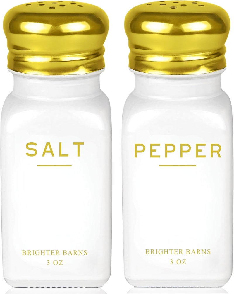 Brighter Barns Gold Salt and Pepper Shakers Set by Brighter Barns  Modern Kitchen Decor White and Gold Kitchen Decor  Accessories  Vintage Glass Shakers with Stainless Steel Lids for Home Restaurant - Image 1