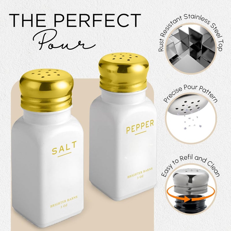 Brighter Barns Gold Salt and Pepper Shakers Set by Brighter Barns  Modern Kitchen Decor White and Gold Kitchen Decor  Accessories  Vintage Glass Shakers with Stainless Steel Lids for Home Restaurant - Image 4