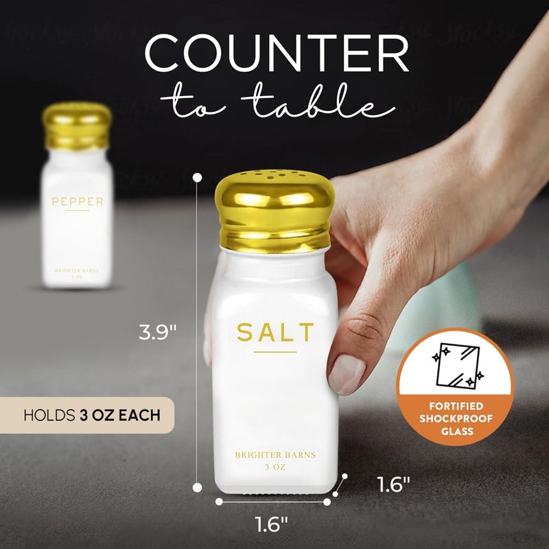 Brighter Barns Gold Salt and Pepper Shakers Set by Brighter Barns  Modern Kitchen Decor White and Gold Kitchen Decor  Accessories  Vintage Glass Shakers with Stainless Steel Lids for Home Restaurant - Image 3