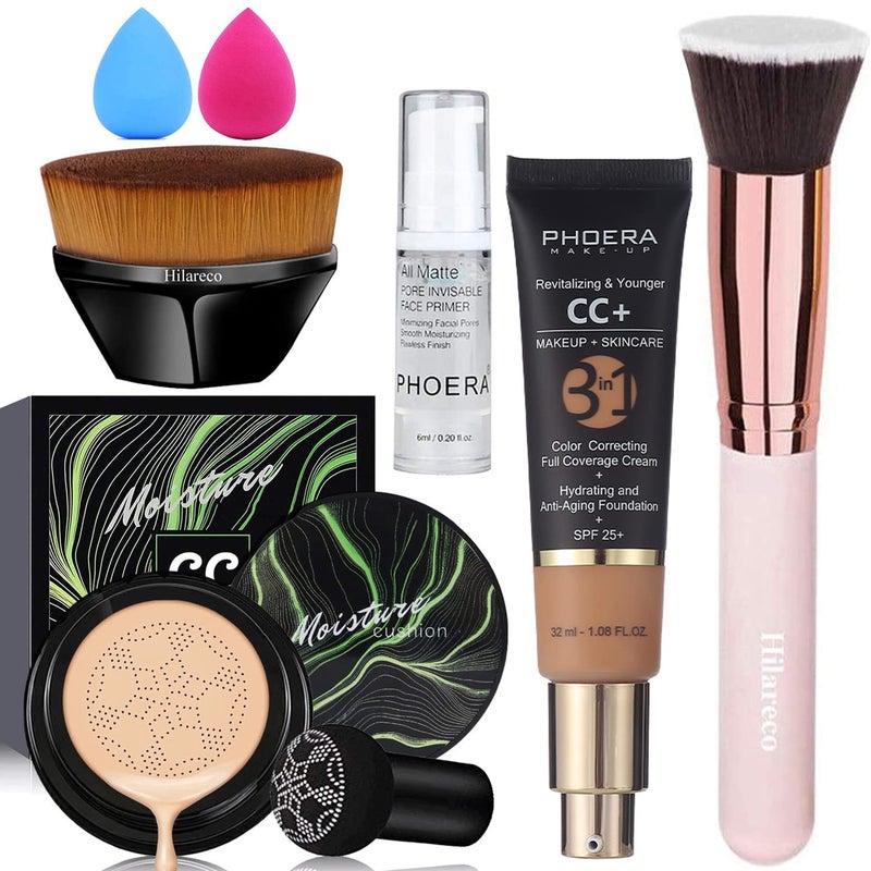 Air Cushion CC Cream Natural FoundationPHOERA CC Cream Color Correcting Anti Aging Hydrating Serum SPF 25PHOERA Primer Kabuki Brush Foundation Makeup Sponge04Buff Beige CC140 Buff Beige