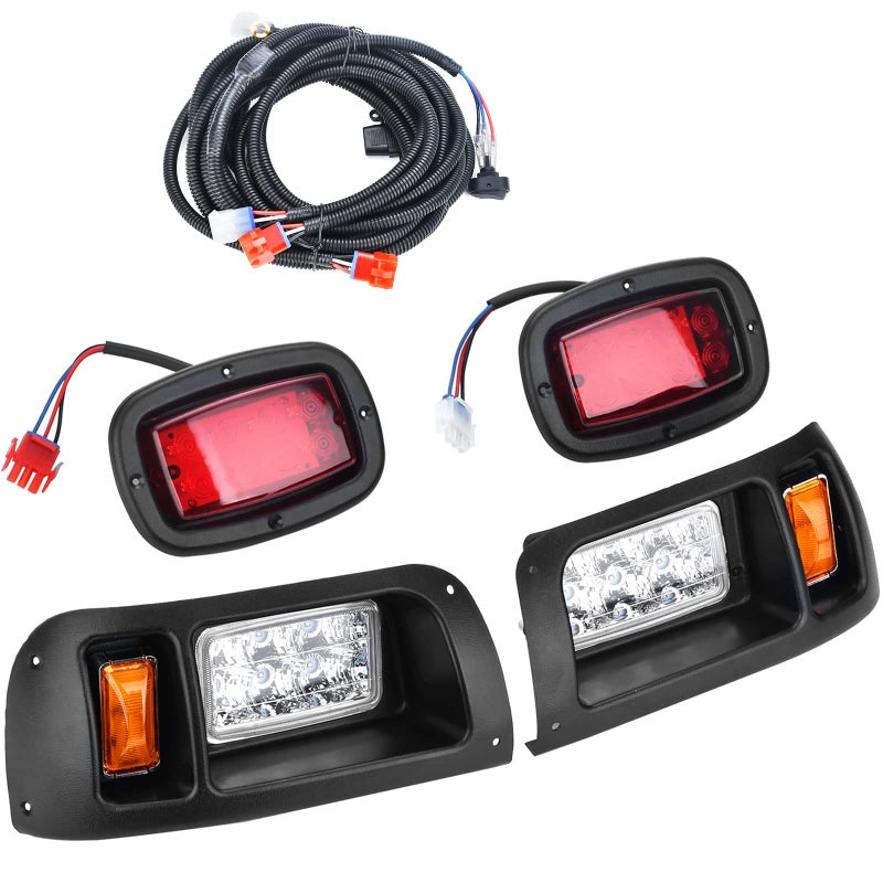 Lochnchn LED Lighting Kit, 12V Headlight Tail Light Kit for Club Car DS Golf Carts 1993-UP, Street Legal, Waterproof, Black/Red - Image 1