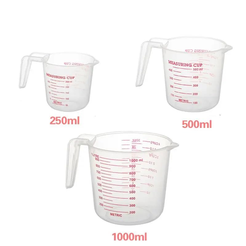 Kunya 3-Piece Measuring Cups Set for Liquids & Dry Ingredients, with Spout & Handle, in ML, Cups, Liters, Pints & Ounces, Sizes: 250ml, 500ml, 1000ml - BPA-Free - Image 2