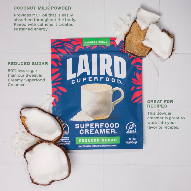 Laird Superfood Non-Dairy Reduced Sugar Superfood Coconut Powder Coffee Creamer, Keto, No Sugar Added, Gluten Free, Non-GMO, Vegan, 16 oz. Bag, Pack of 1 - Image 4