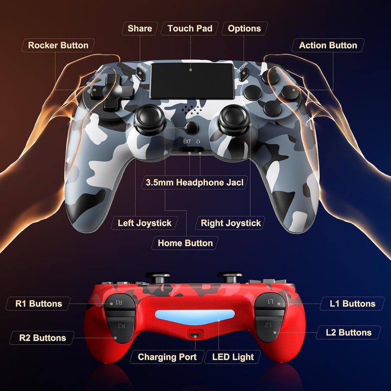 حزمة من 2 وحدات تحكم لاسلكية لـ PS4، وحدة تحكم Dual-shock 4 مع مستشعر حركة 6 محاور، لوحة لمس حساسة، مكبر صوت مدمج ومقبس سماعة رأس، متوافقة مع PlayStation 4/Pro/Slim/PC - Image 3