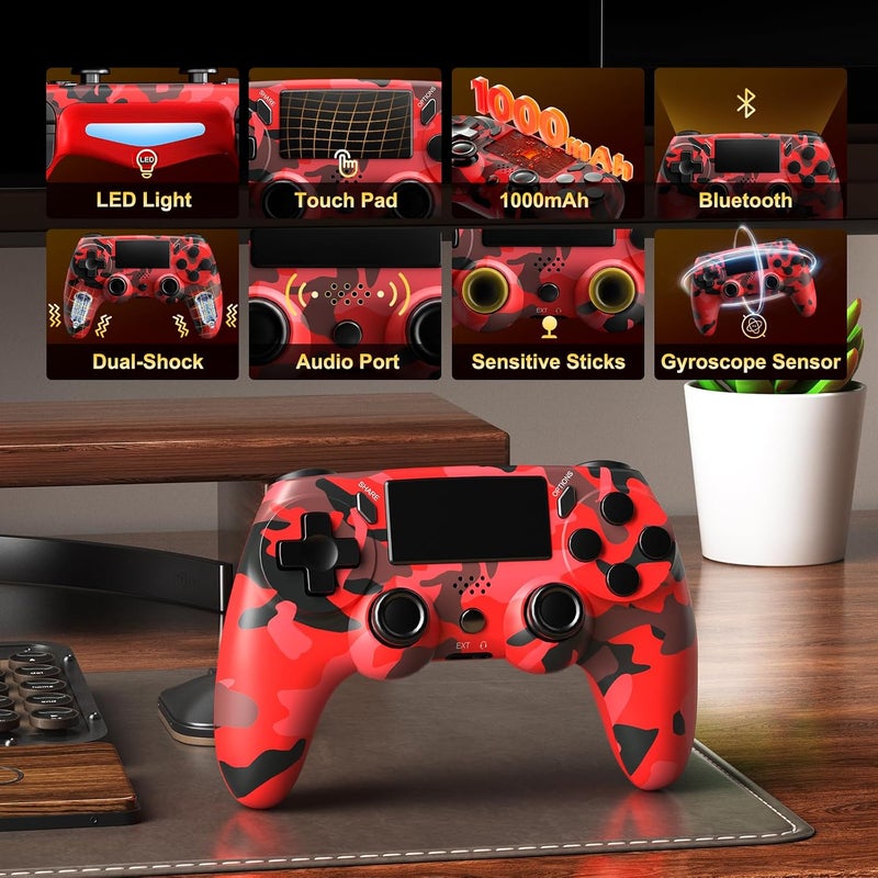 حزمة من 2 وحدات تحكم لاسلكية لـ PS4، وحدة تحكم Dual-shock 4 مع مستشعر حركة 6 محاور، لوحة لمس حساسة، مكبر صوت مدمج ومقبس سماعة رأس، متوافقة مع PlayStation 4/Pro/Slim/PC - Image 4