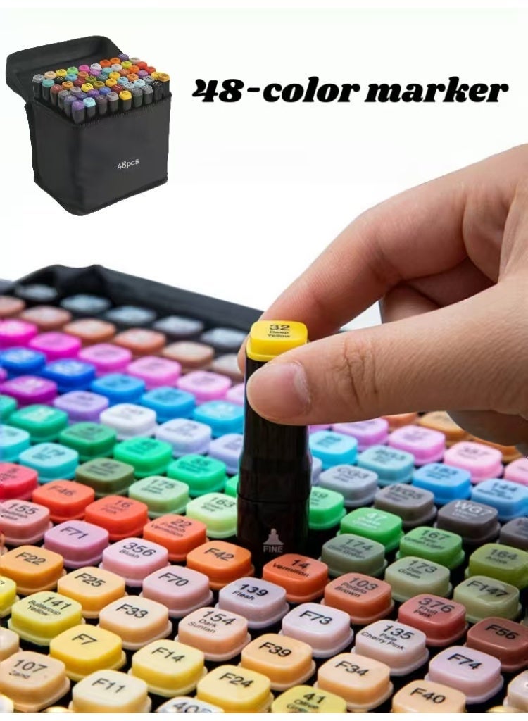 Vibrant Quick-Dry Art Markers with Dual Tips, Safe Oil-Based Coloring Set for Children's Early Education - Image 1