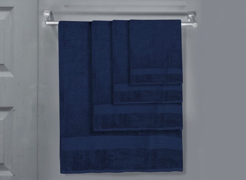 Bombay Dyeing Cotton Towel Set 450 GSM Bath Hand Face Towel Set Pack of 4 Tulip R4 Navy Blue - Image 2