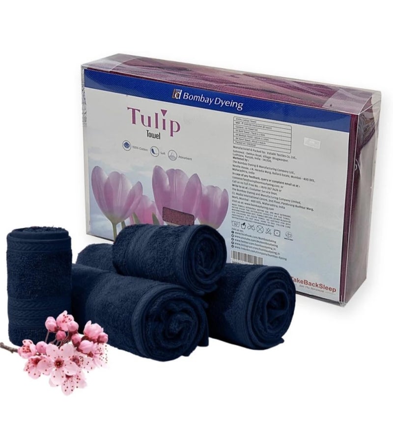 Bombay Dyeing Cotton Towel Set 450 GSM Bath Hand Face Towel Set Pack of 4 Tulip R4 Navy Blue - Image 3