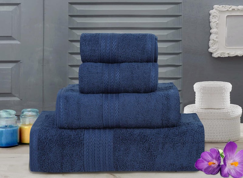 Bombay Dyeing Cotton Towel Set 450 GSM Bath Hand Face Towel Set Pack of 4 Tulip R4 Navy Blue - Image 1