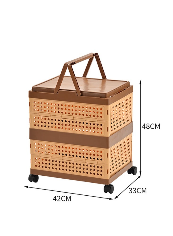 Portable Picnic Basket Handheld Food Storage Basket, Foldable Plastic Storage Box with Handles and Wheels for Home Kitchen Laundry Outdoor Picnic Camping, 2 Tier - Image 2