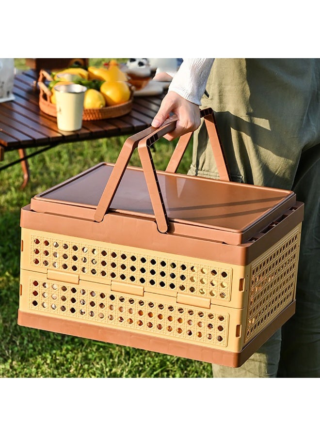 Portable Picnic Basket Handheld Food Storage Basket, Foldable Plastic Storage Box with Handles and Wheels for Home Kitchen Laundry Outdoor Picnic Camping, 2 Tier - Image 5