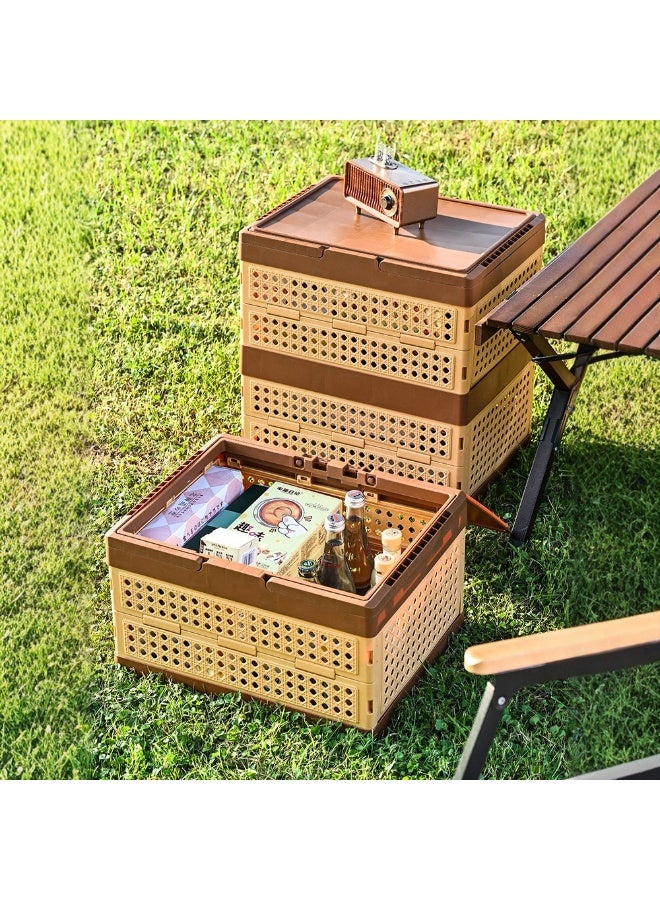 Portable Picnic Basket Handheld Food Storage Basket, Foldable Plastic Storage Box with Handles and Wheels for Home Kitchen Laundry Outdoor Picnic Camping, 2 Tier - Image 4