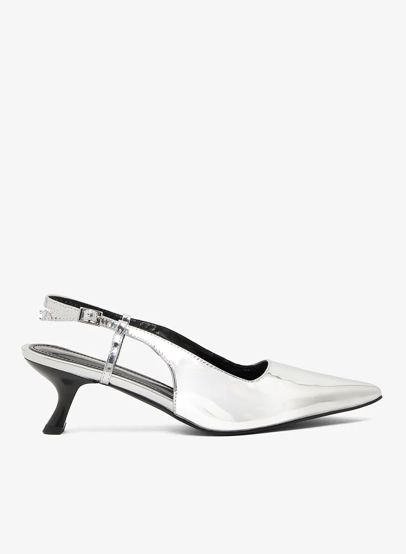 جينجر صنادل فضية معدنية بكعب قطة