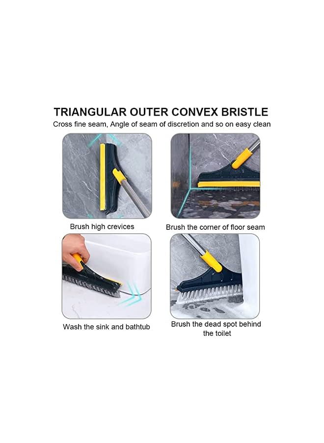 promass Cleaning Brush with Long Handle, 2 in 1 Floor Scrub Brush Stiff Bristle Brush Scrubber with Squeegee, Shower Scrubber Kit with 100cm Extendable Handle for Bathroom, Bathtub and Ceramic Tile - Image 3