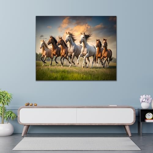 Rousrie Big Size Premium Canvas 7 Running Horses Painting As Per Vastu | Best For Wall Decoration Of Living Room | Wooden Canvas Printed Premium Collection (Design 1, 18 x 23 Inch, Unframed) - Image 4
