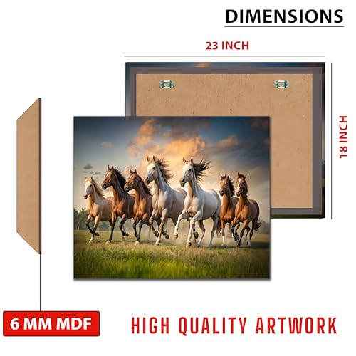Rousrie Big Size Premium Canvas 7 Running Horses Painting As Per Vastu | Best For Wall Decoration Of Living Room | Wooden Canvas Printed Premium Collection (Design 1, 18 x 23 Inch, Unframed) - Image 3