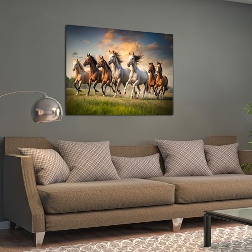 Rousrie Big Size Premium Canvas 7 Running Horses Painting As Per Vastu | Best For Wall Decoration Of Living Room | Wooden Canvas Printed Premium Collection (Design 1, 18 x 23 Inch, Unframed) - Image 2