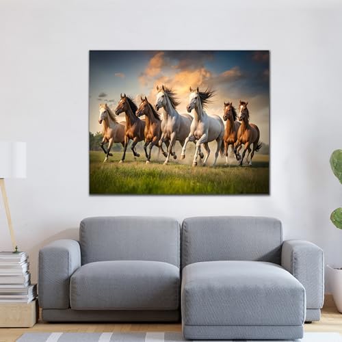 Rousrie Big Size Premium Canvas 7 Running Horses Painting As Per Vastu | Best For Wall Decoration Of Living Room | Wooden Canvas Printed Premium Collection (Design 1, 18 x 23 Inch, Unframed) - Image 5