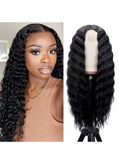 28'' Curly Wig Long Synthetic Wigs For Black Women Loose Deep Wave Lace Front Wig 4'' Simulated Scalp Middle Part Natural Crimps Curls Hair Replacement Wigs