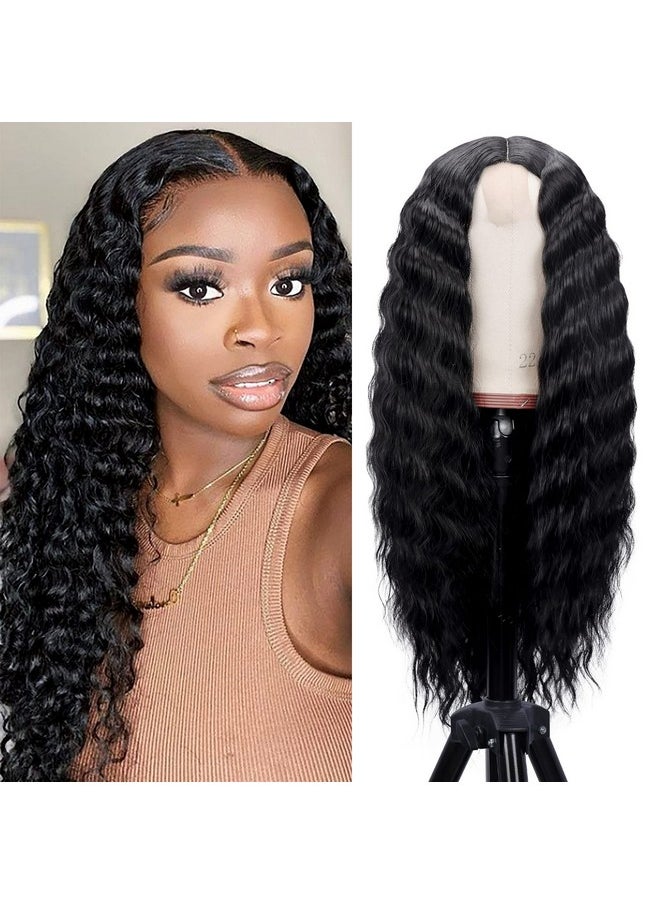 Mairead - 28'' Curly Wig Long Synthetic Wigs For Black Women Loose Deep Wave Lace Front Wig 4'' Simulated Scalp Middle Part Natural Crimps Curls Hair Replacement Wigs - Image 1