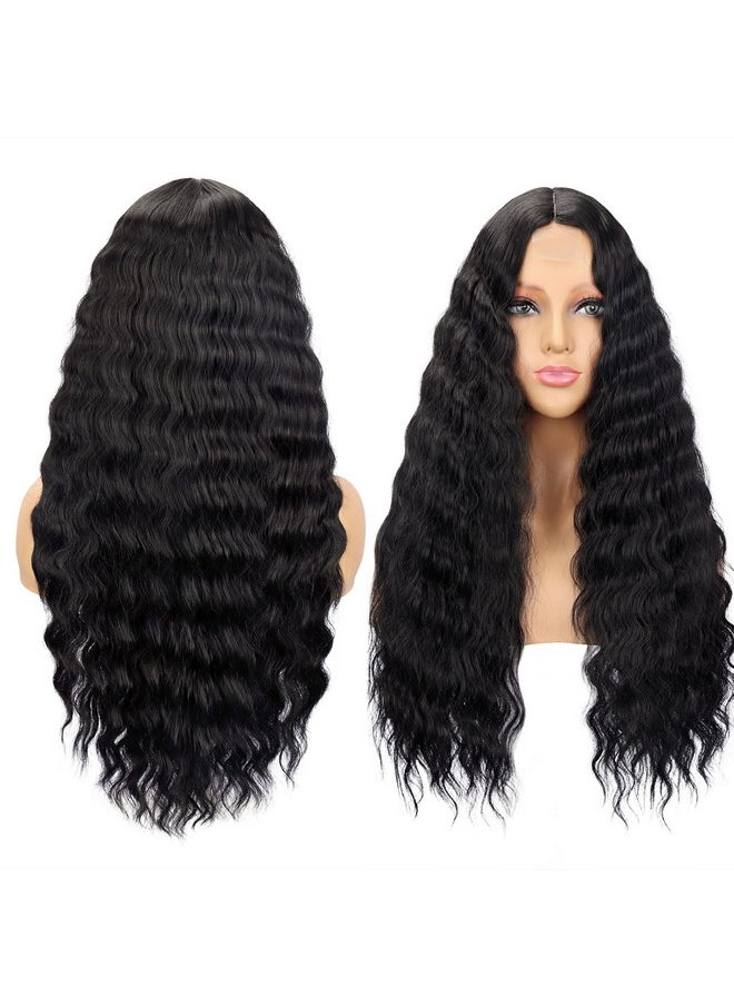 Mairead - 28'' Curly Wig Long Synthetic Wigs For Black Women Loose Deep Wave Lace Front Wig 4'' Simulated Scalp Middle Part Natural Crimps Curls Hair Replacement Wigs - Image 1
