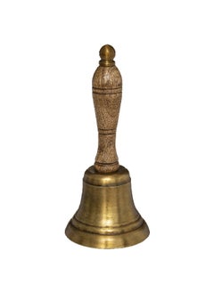 atmosphera Vintage Decorative Mango Wood Handle Bell Showpiece Brown and Gold 17.5 x 7.5 x 7.5 cm 173478  - Image 1