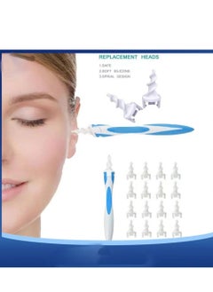 Q-Grips Earwax Removal-Spiral Earwax Remover Tool,Reusable Twist Earwax Removal Kit Safe Silicone Ear Cleaner with 16 Pcs Soft and Flexible Replacment Heads for Adults and Kids (Blue)