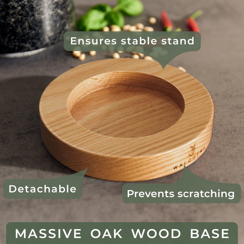 WALDWERK Mortar and Pestle - Mortar and Pestle Set with Anti-Scratch Oak Wood Base - Mortar with Extra Large Pestle Made of Natural Granite - Large Mortar and Pestle - Ideal for Guacamole - Image 3