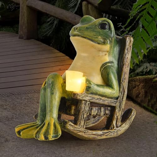 FOXMIS Miniature Frog Garden Statue Mom Gifts Home Decorations Fairy Garden Accessories Outdoor Lights Solar Garden Frog Decor Art Housewarming Gift for PatioYardLawn Ornament389x236x393