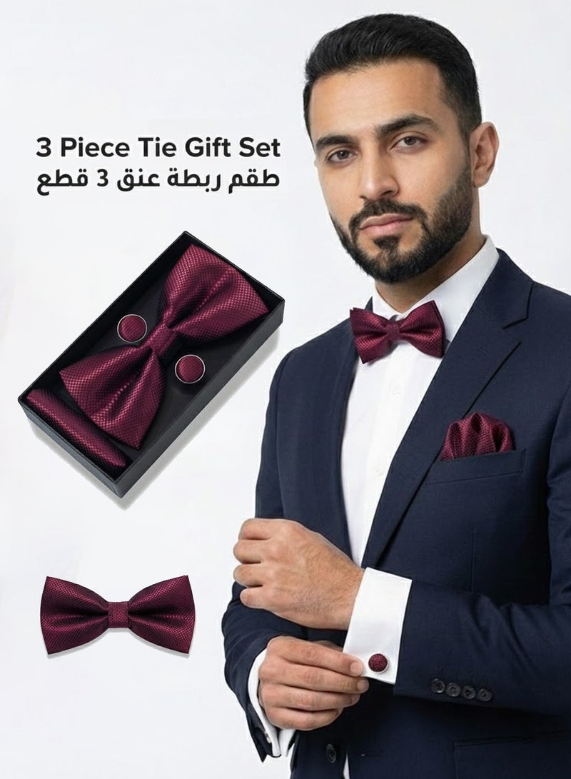 FIORICASA Men’s Premium 3-Piece Red Bow Tie Gift Set with Pocket Square & Cufflinks - Image 1