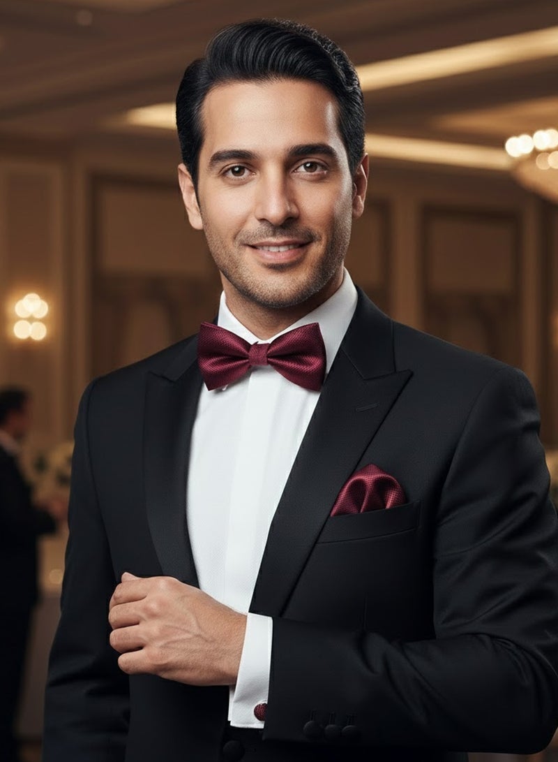 FIORICASA Men’s Premium 3-Piece Red Bow Tie Gift Set with Pocket Square & Cufflinks - Image 3