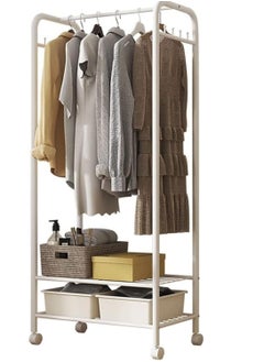 Metal Clothes Rack on Wheels: Clothes Hanger Stand with Wheels Rolling Garment Rack with 2-tier Storage Shelves White Metal Clothes Hanger Stand Garment Rack Clothes for Bedroom Living Room Size L * W * H 70x36.5x152cm