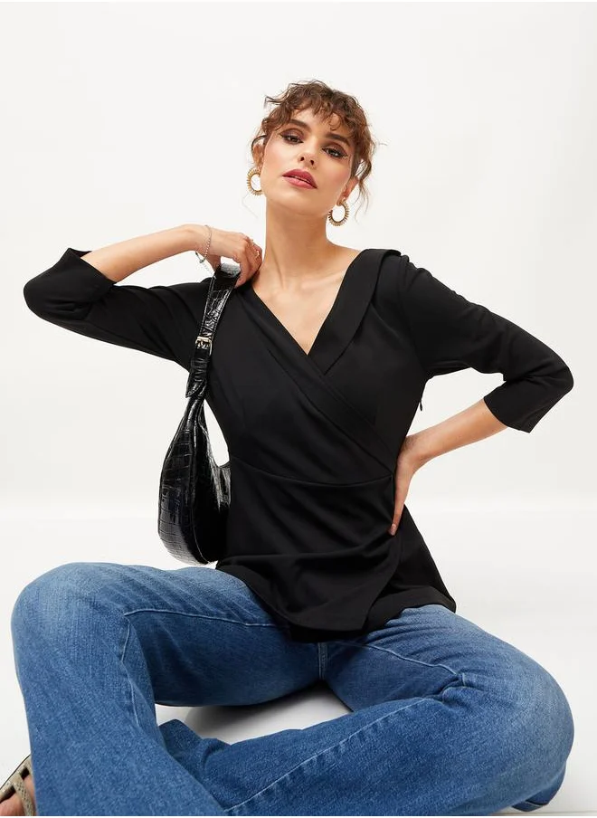 ساسافراس Lapel Detail V Neck Top by Styli