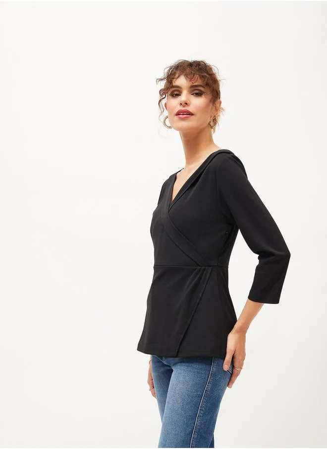 SASSAFRAS Lapel Detail V Neck Top by Styli