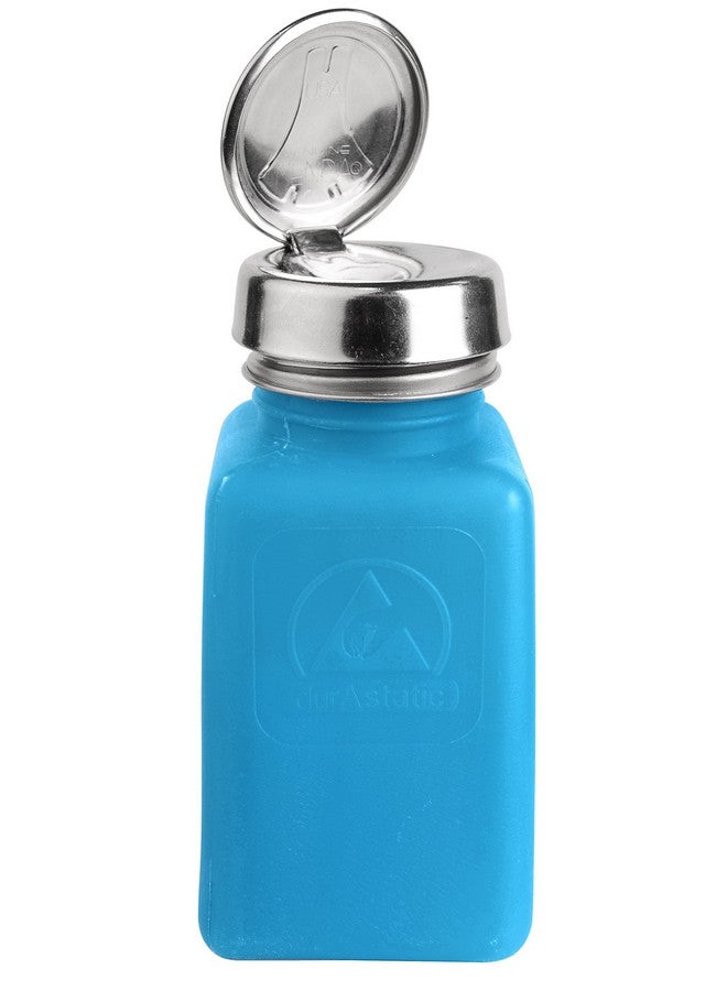 MENDA 35283 One Touch Stainless Steel Liquid Dispenser Pump, ESD Safe durAstatic Square Bottle, 6 oz, High Density Polyethylene/Stainless Steel, Blue - Image 1