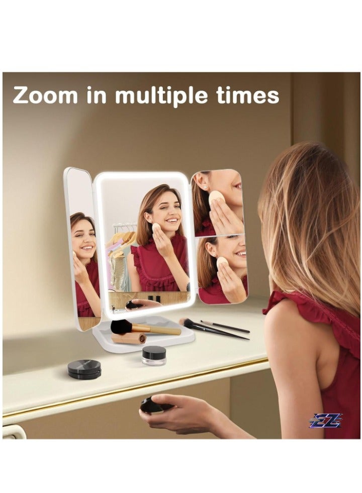 ELTRAZONE مرآة مكياج مضاءة قابلة للطي 3 طيات مع تكبير 5X/3X/1X – مرآة تجميل LED 52 مع سطوع قابل للتعديل، تحكم باللمس، ودوران قابل للتعديل 180° – مرآة تجميل محمولة وقابلة للطي لتطبيق مكياج خالي من العيوب - Image 2
