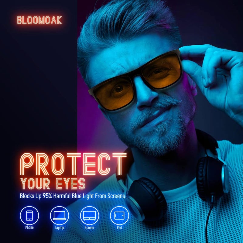 -99% Blue Green Light Blocking Glasses-Gaming Glasses - Anti Glare - Anti Fatigue - Suitable for Screens, Games, TVs, Rectangular Matte Black (L) - Hard Case Included, Large - Image 2