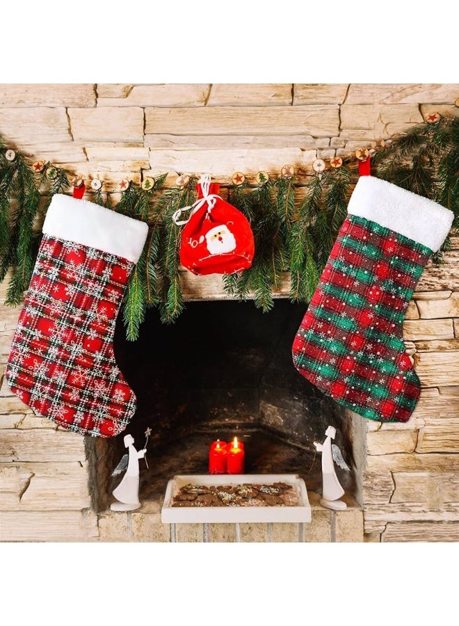 الكريسماس  كيس شراب بابا نويل  القماش الكاروهات بالفرو  المقاس : ٤٢ سم جوارب سانتا - Image 1